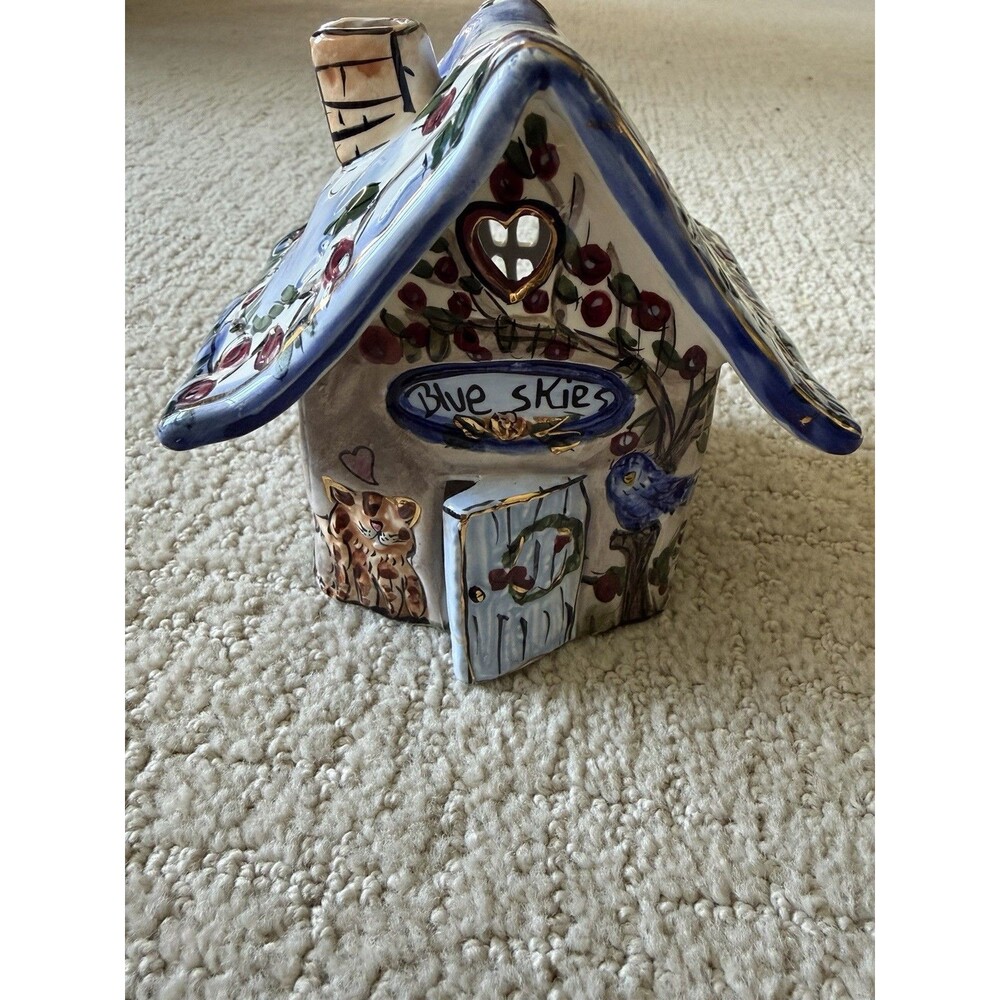 Heather Goldminc Blue Sky Corp/Blue Skies Kitty House Ceramic Candle Votive
